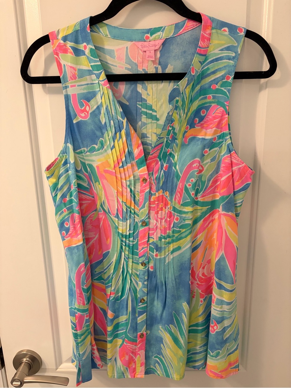 Lilly Pulitzer Sleeveless Pintuck V-Neck Tunic in Blue, Pink & Yellow